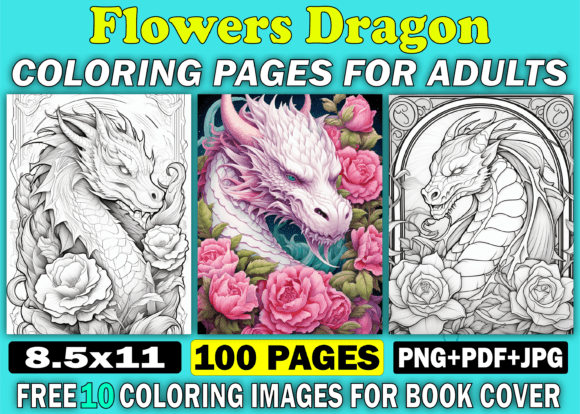 100 Flowers Dragon Coloring Book Adults